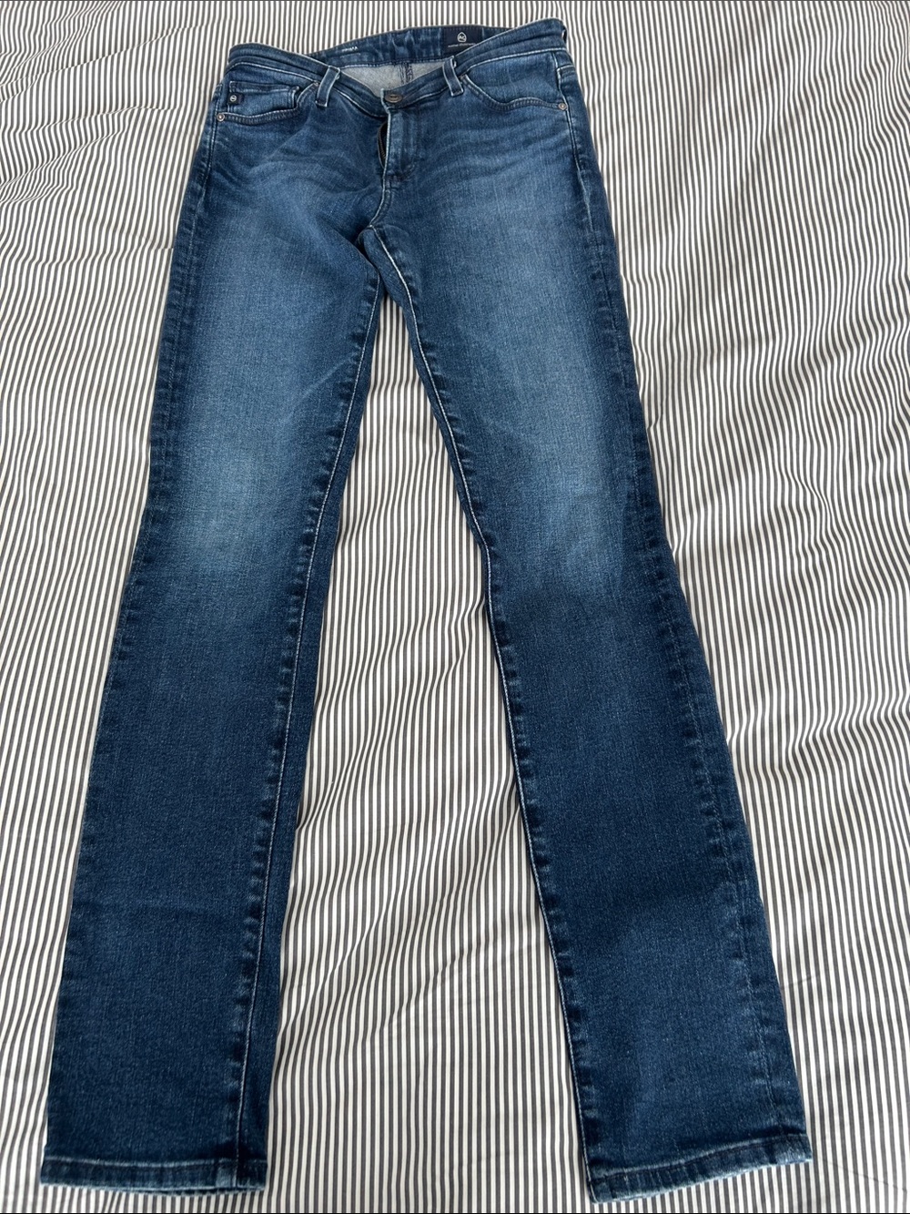AG The Pima Cigarette Leg. Women's Straight-Leg Jeans in Dark Blue Denim